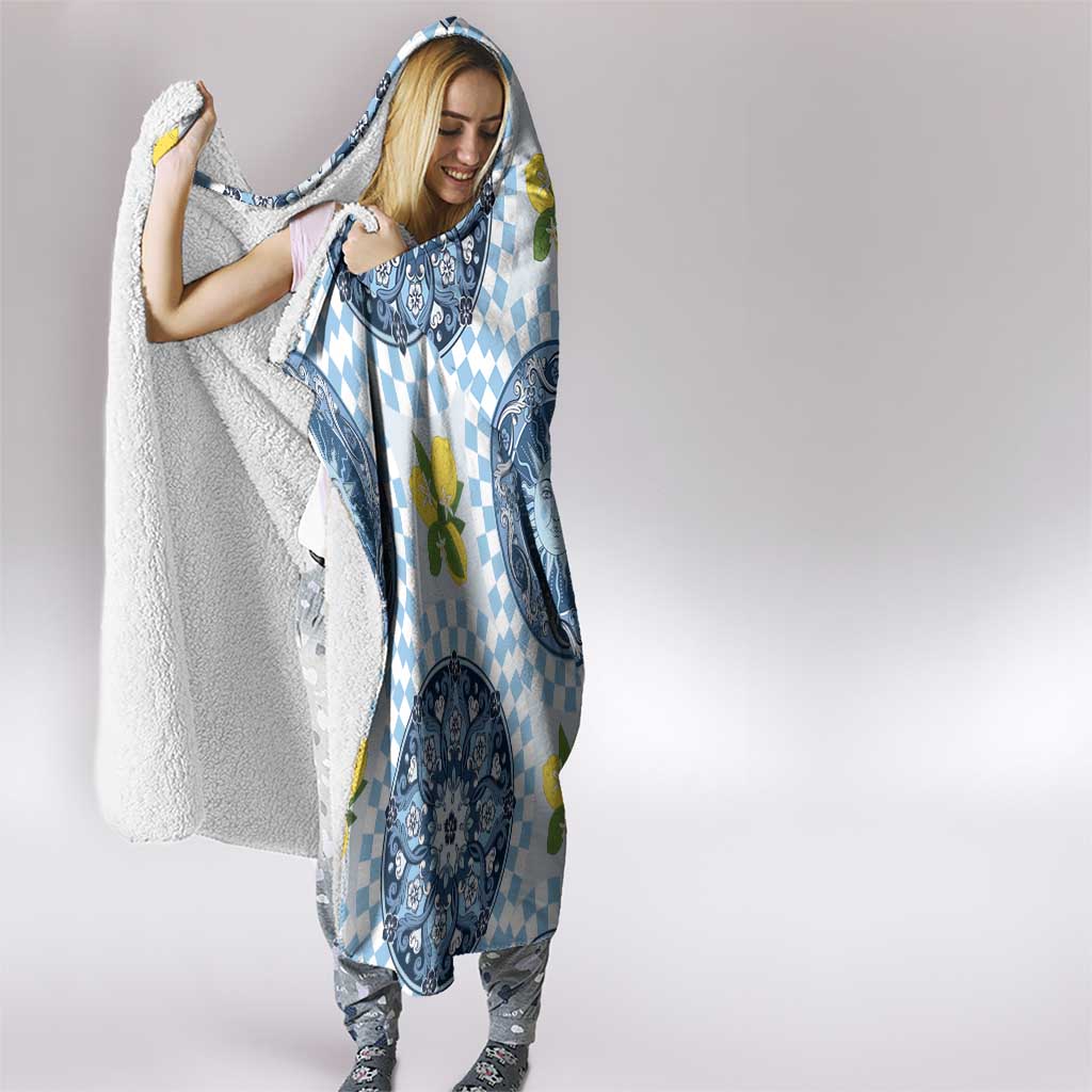 Blue Sicilian Majolica Lemon Sun Art Hooded Blanket