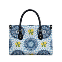 Blue Sicilian Majolica Lemon Sun Art Leather Bag
