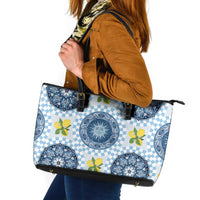 Blue Sicilian Majolica Lemon Sun Art Leather Tote Bag
