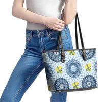 Blue Sicilian Majolica Lemon Sun Art Leather Tote Bag