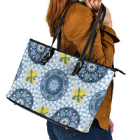 Blue Sicilian Majolica Lemon Sun Art Leather Tote Bag