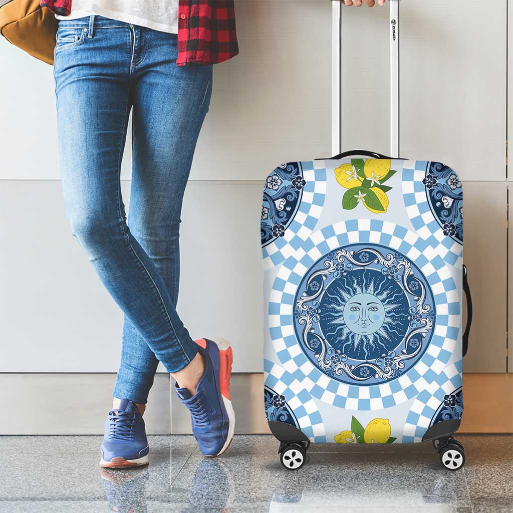 Blue Sicilian Majolica Lemon Sun Art Luggage Cover