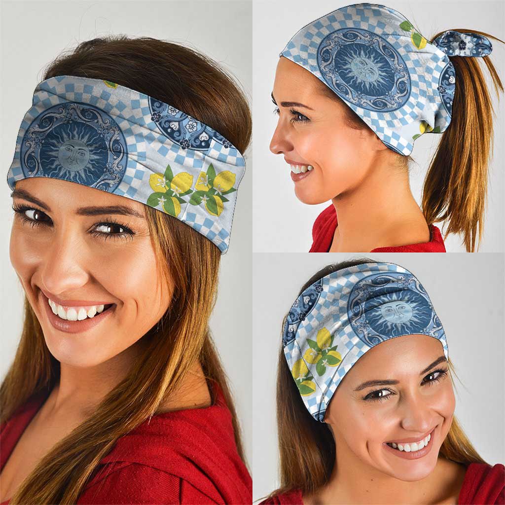Blue Sicilian Majolica Lemon Sun Art Neck Gaiter