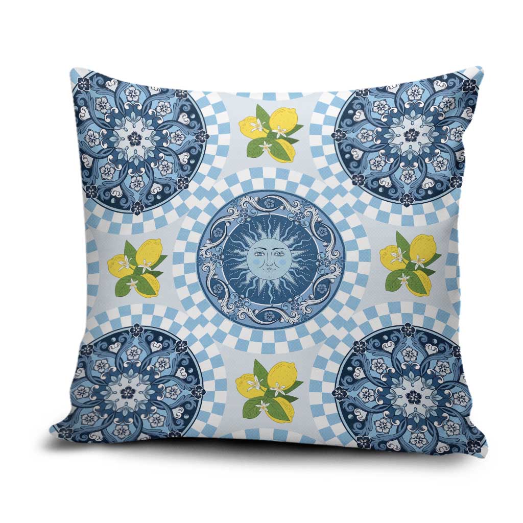 Blue Sicilian Majolica Lemon Sun Art Pillow Cover
