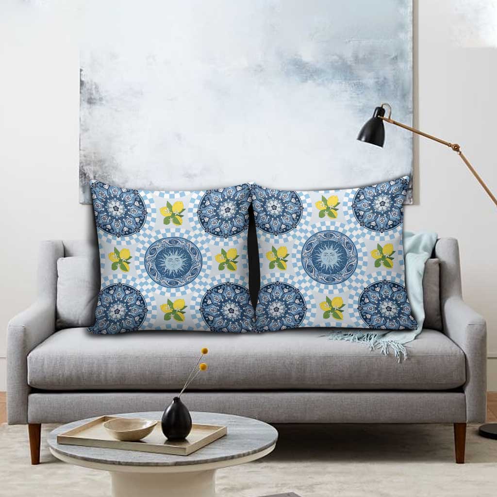 Blue Sicilian Majolica Lemon Sun Art Pillow Cover