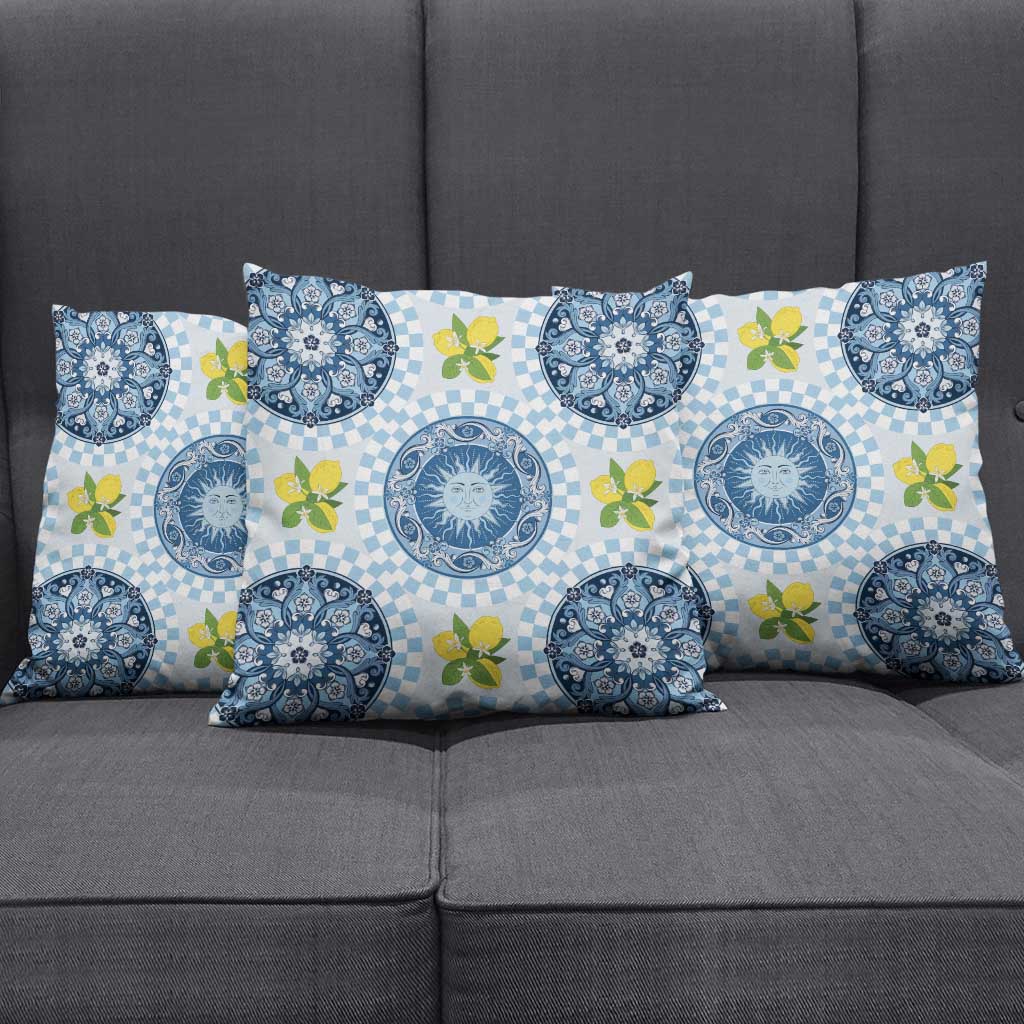 Blue Sicilian Majolica Lemon Sun Art Pillow Cover