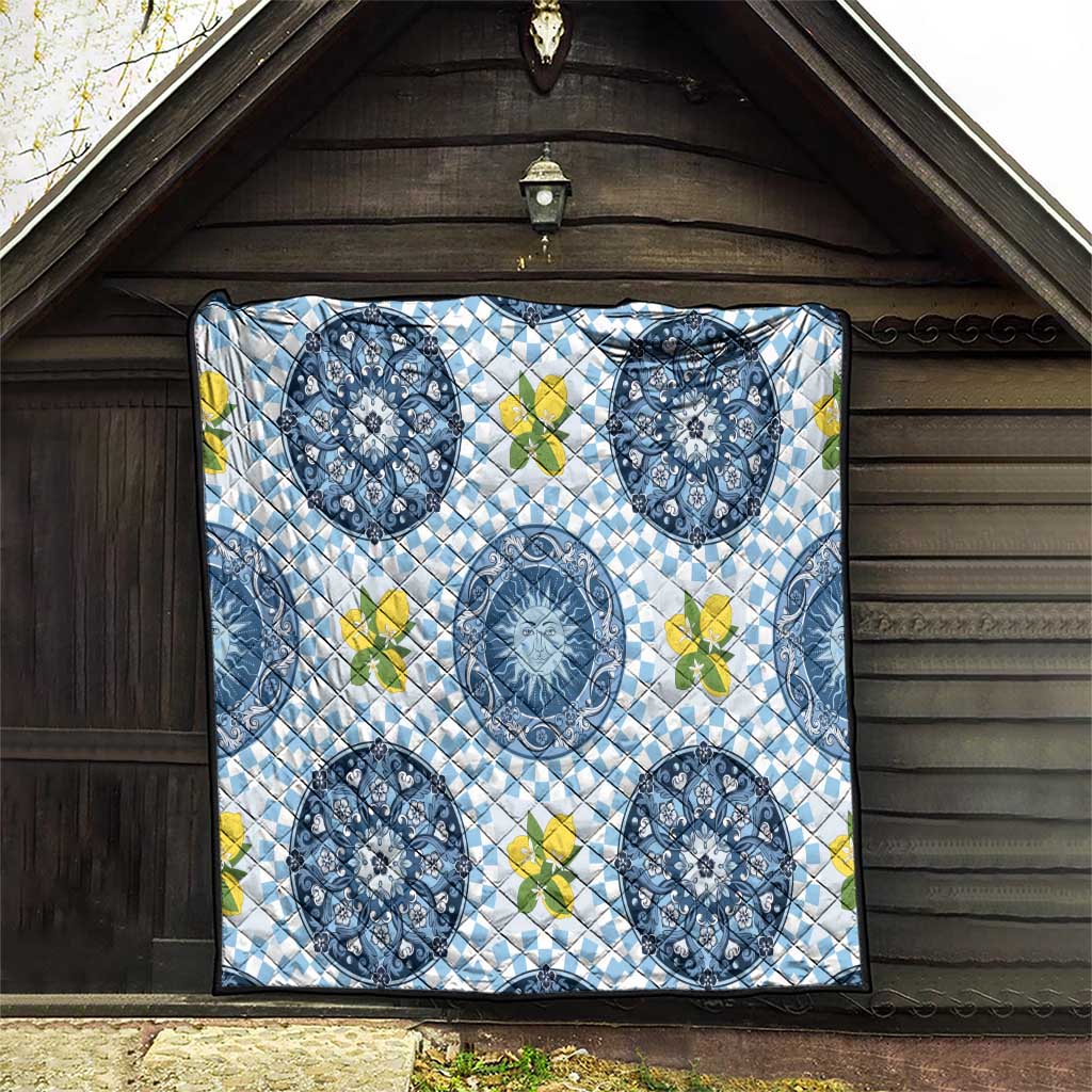 Blue Sicilian Majolica Lemon Sun Art Quilt