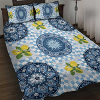 Blue Sicilian Majolica Lemon Sun Art Quilt Bed Set
