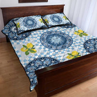 Blue Sicilian Majolica Lemon Sun Art Quilt Bed Set