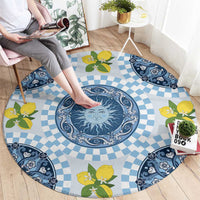 Blue Sicilian Majolica Lemon Sun Art Round Carpet