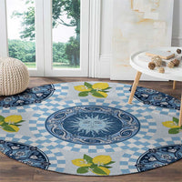 Blue Sicilian Majolica Lemon Sun Art Round Carpet