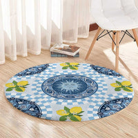 Blue Sicilian Majolica Lemon Sun Art Round Carpet