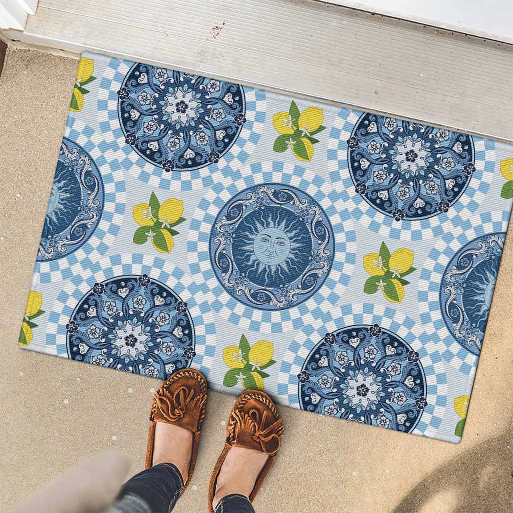Blue Sicilian Majolica Lemon Sun Art Rubber Doormat