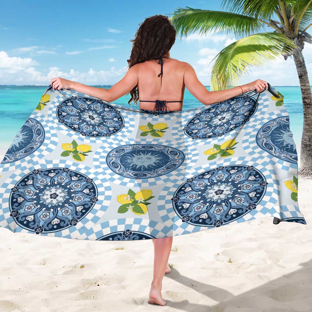 Blue Sicilian Majolica Lemon Sun Art Sarong