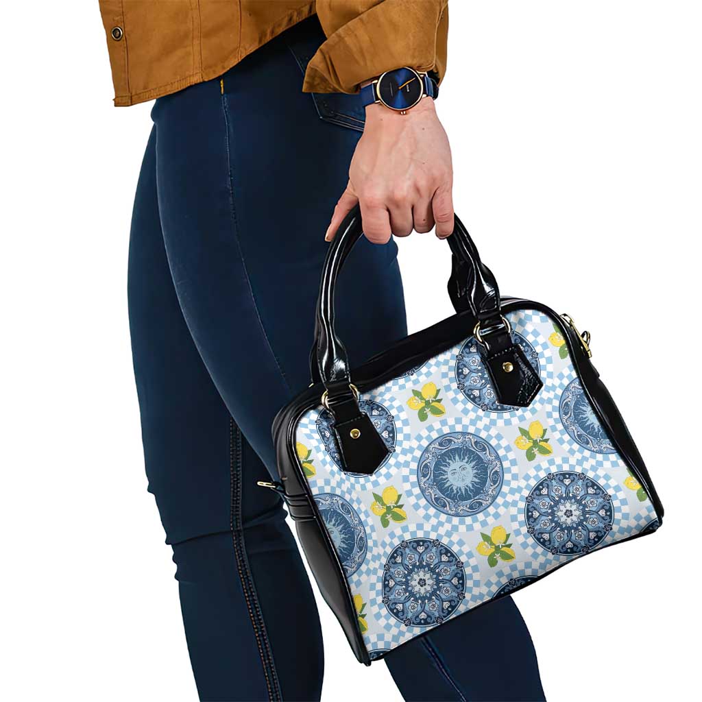 Blue Sicilian Majolica Lemon Sun Art Shoulder Handbag