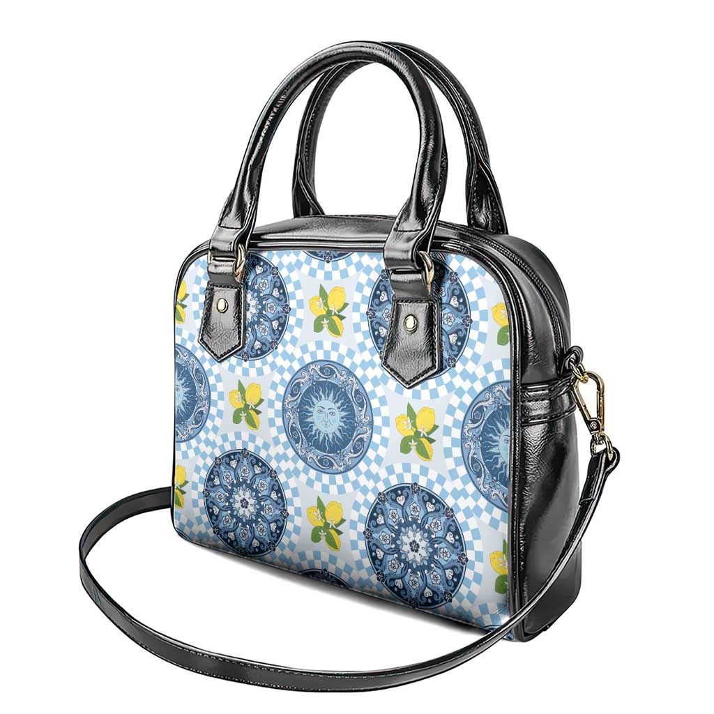 Blue Sicilian Majolica Lemon Sun Art Shoulder Handbag