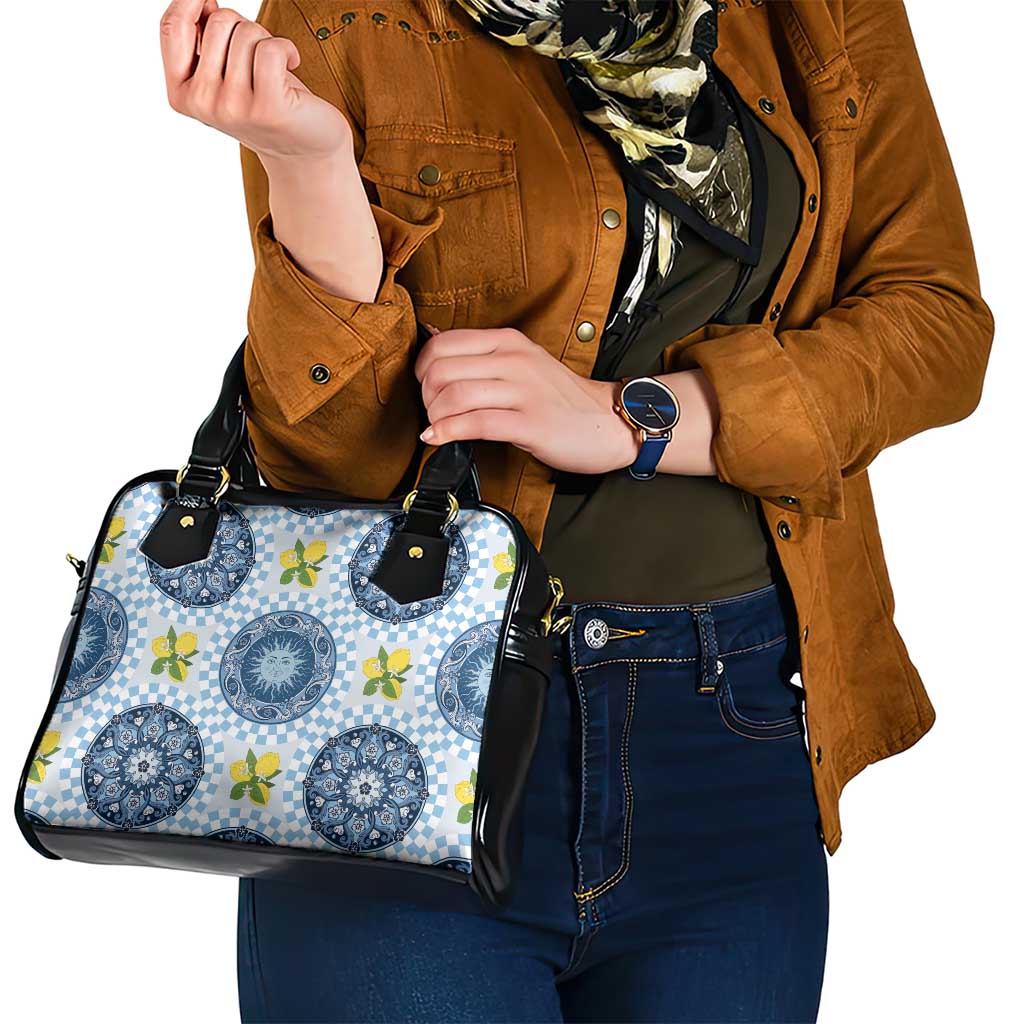 Blue Sicilian Majolica Lemon Sun Art Shoulder Handbag