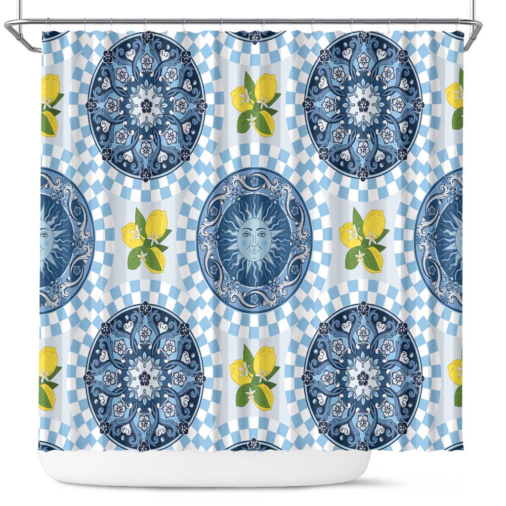 Blue Sicilian Majolica Lemon Sun Art Shower Curtain