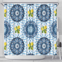 Blue Sicilian Majolica Lemon Sun Art Shower Curtain