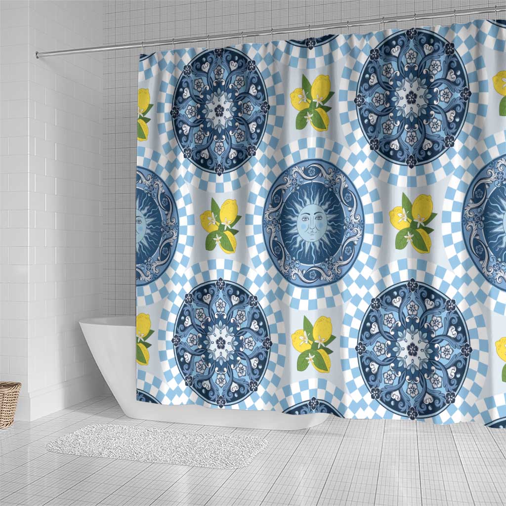 Blue Sicilian Majolica Lemon Sun Art Shower Curtain