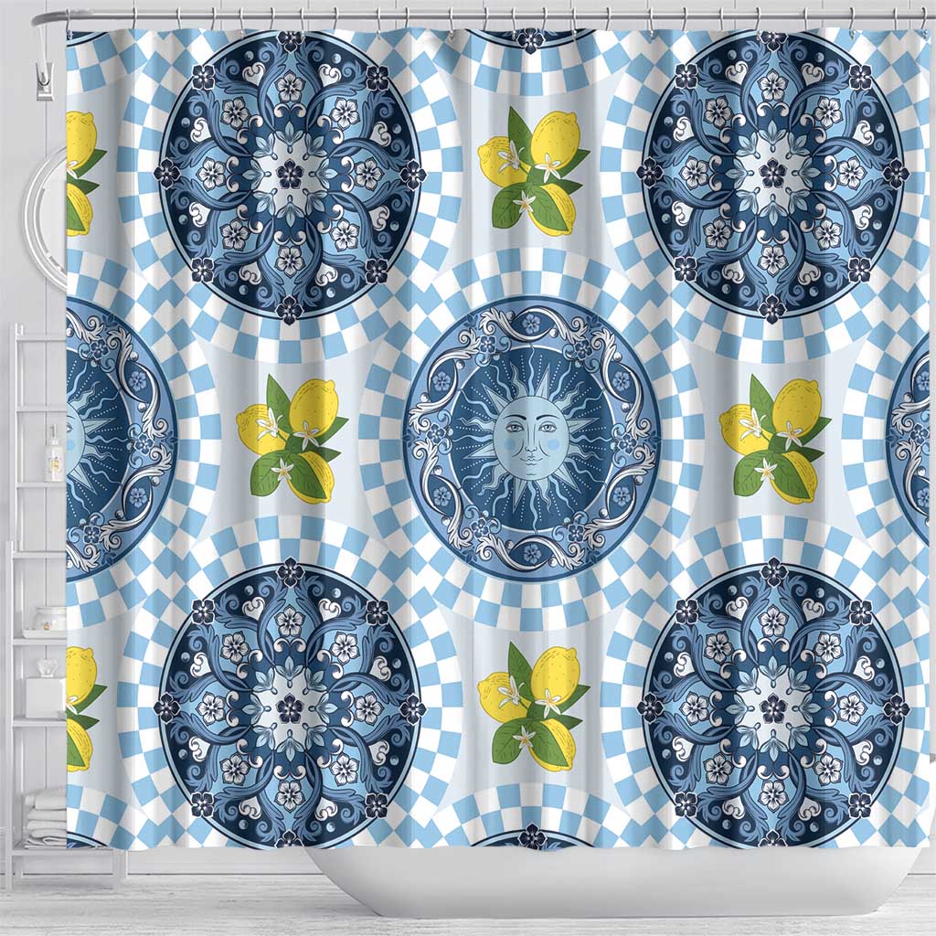 Blue Sicilian Majolica Lemon Sun Art Shower Curtain