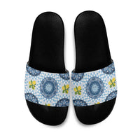Blue Sicilian Majolica Lemon Sun Art Slide Sandals
