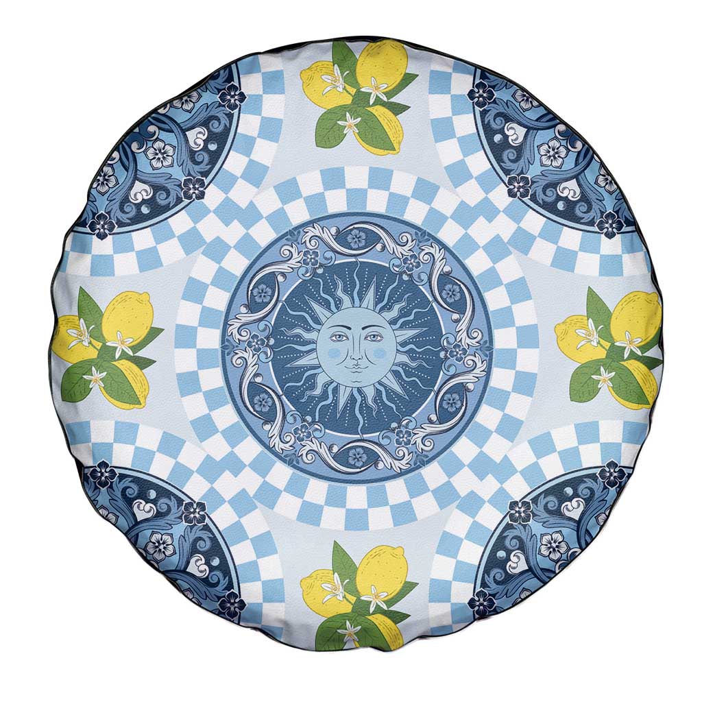 Blue Sicilian Majolica Lemon Sun Art Spare Tire Cover