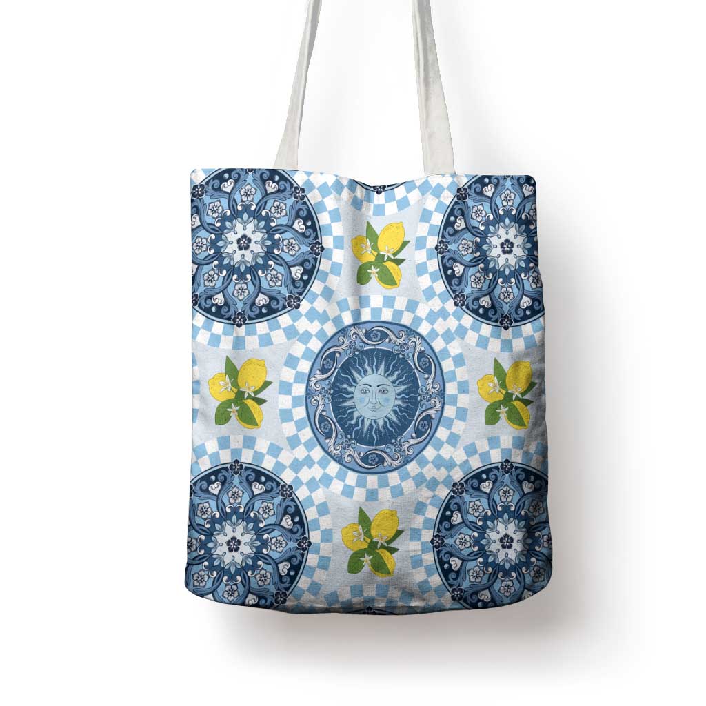 Blue Sicilian Majolica Lemon Sun Art Tote Bag