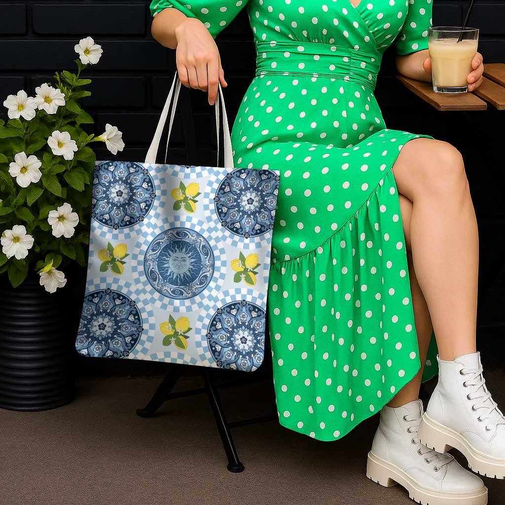 Blue Sicilian Majolica Lemon Sun Art Tote Bag
