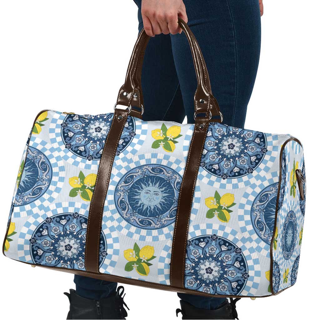 Blue Sicilian Majolica Lemon Sun Art Travel Bag