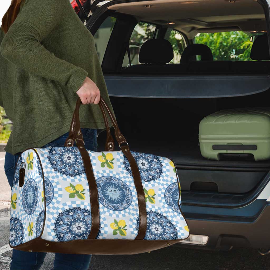 Blue Sicilian Majolica Lemon Sun Art Travel Bag