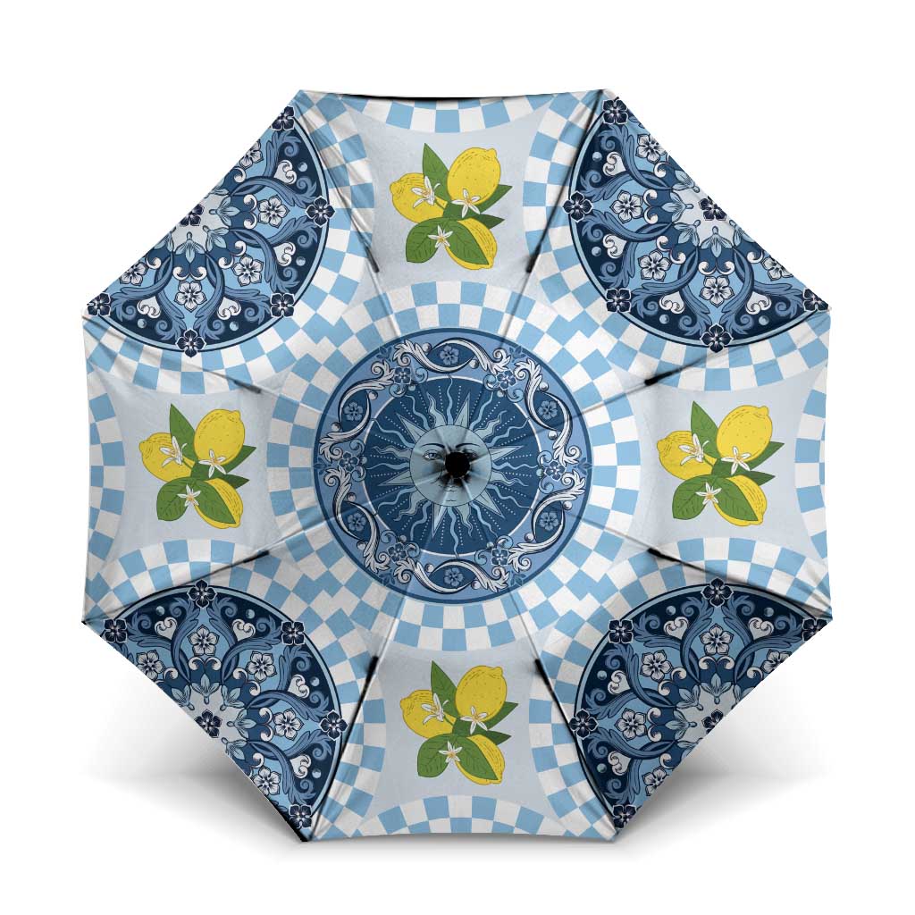 Blue Sicilian Majolica Lemon Sun Art Umbrella
