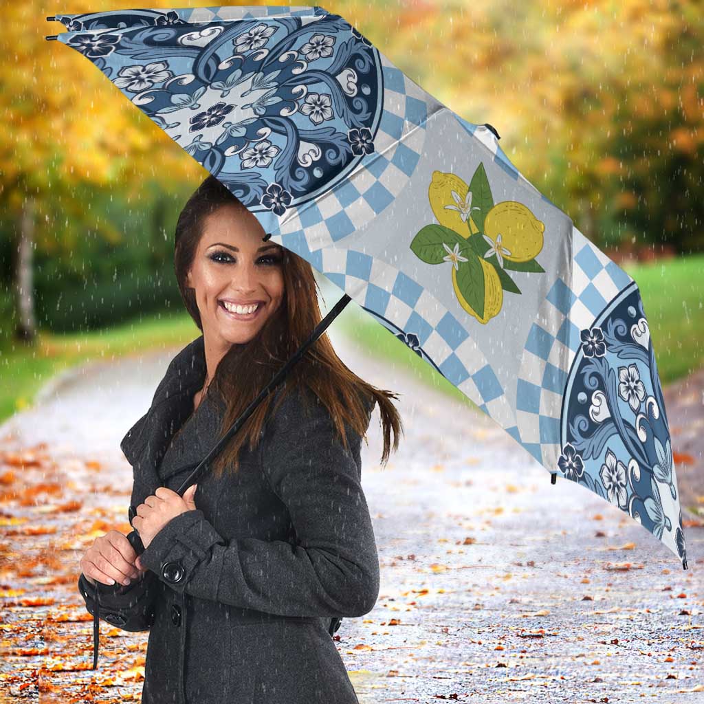 Blue Sicilian Majolica Lemon Sun Art Umbrella