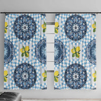 Blue Sicilian Majolica Lemon Sun Art Window Curtain
