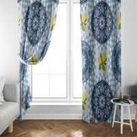 Blue Sicilian Majolica Lemon Sun Art Window Curtain