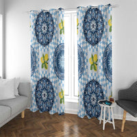Blue Sicilian Majolica Lemon Sun Art Window Curtain