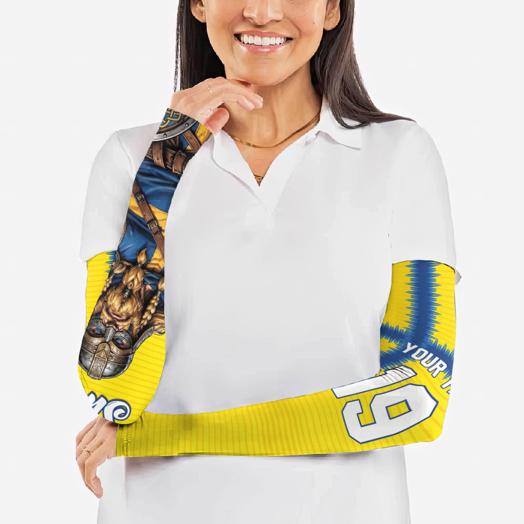 Custom World Football 2026 Sweden Arm Sleeves Go Blagult Viking Glory
