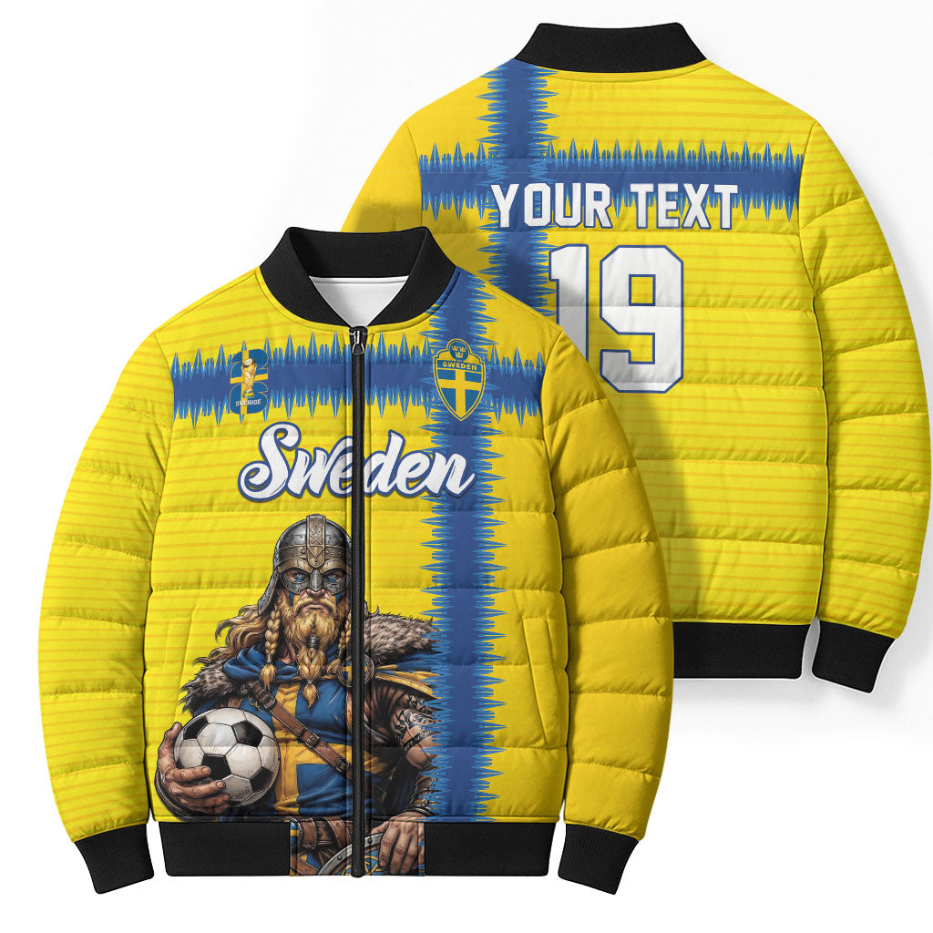 Custom World Football 2026 Sweden Bomber Puffer Jacket Go Blagult Viking Glory