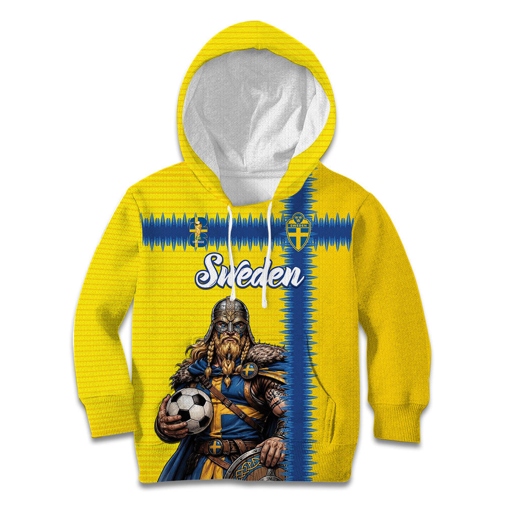 Custom World Football 2026 Sweden Kid Hoodie Go Blagult Viking Glory