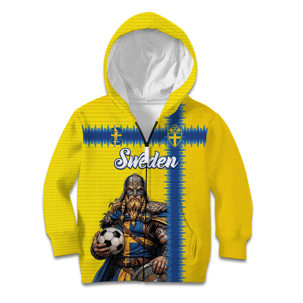 Custom World Football 2026 Sweden Kid Hoodie Go Blagult Viking Glory