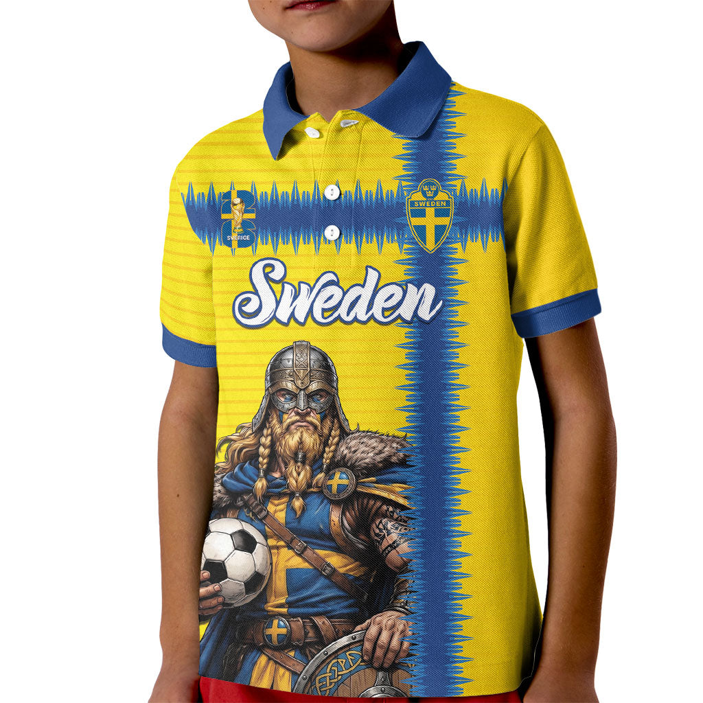 Custom World Football 2026 Sweden Kid Polo Shirt Go Blagult Viking Glory