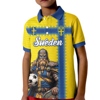 Custom World Football 2026 Sweden Kid Polo Shirt Go Blagult Viking Glory