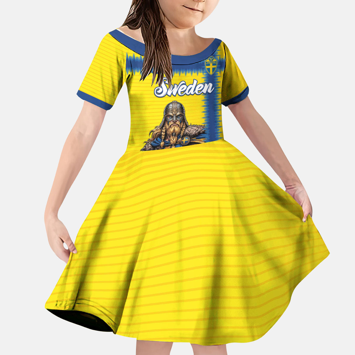 Custom World Football 2026 Sweden Kid Short Sleeve Dress Go Blagult Viking Glory