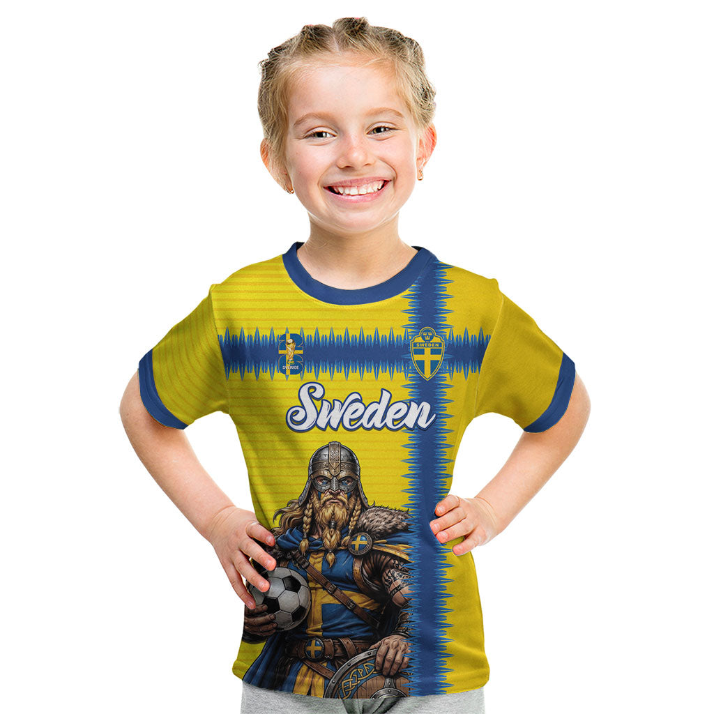 Custom World Football 2026 Sweden Kid T Shirt Go Blagult Viking Glory