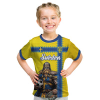 Custom World Football 2026 Sweden Kid T Shirt Go Blagult Viking Glory