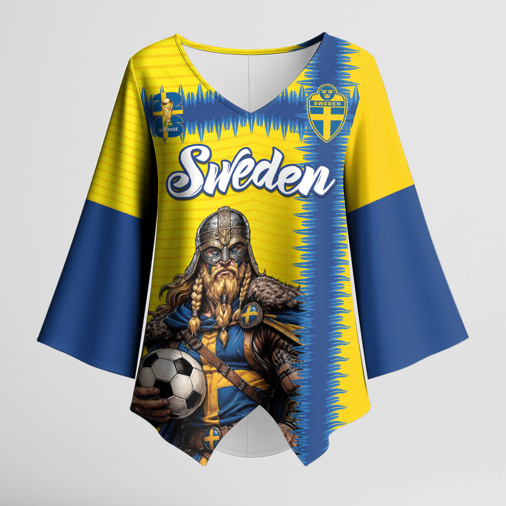 Custom World Football 2026 Sweden Kimono Sleeve Blouse Go Blagult Viking Glory
