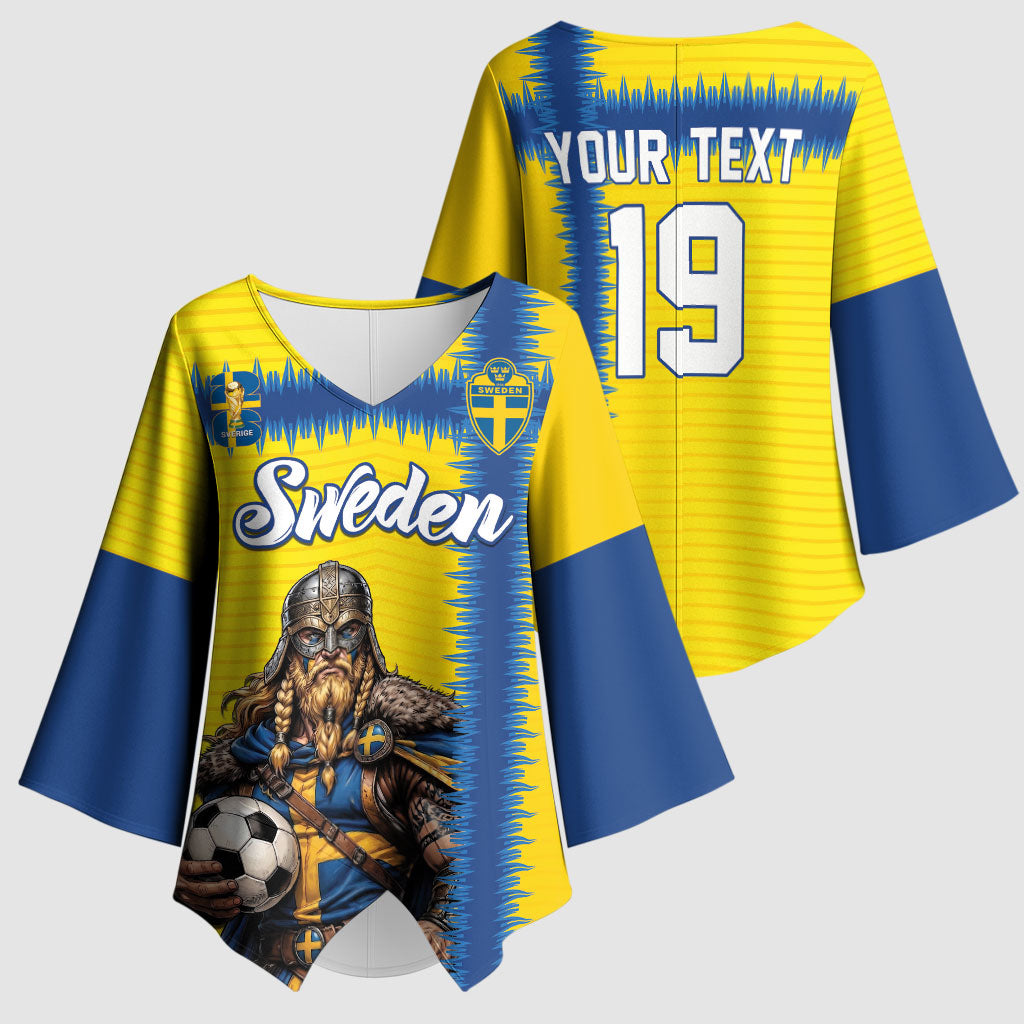 Custom World Football 2026 Sweden Kimono Sleeve Blouse Go Blagult Viking Glory
