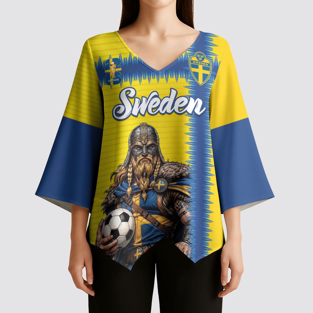 Custom World Football 2026 Sweden Kimono Sleeve Blouse Go Blagult Viking Glory