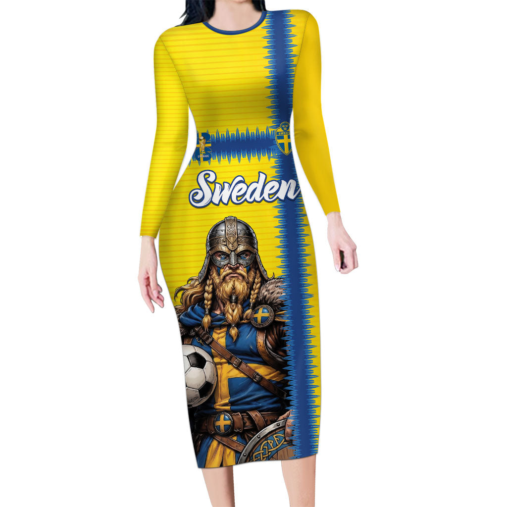 Custom World Football 2026 Sweden Long Sleeve Bodycon Dress Go Blagult Viking Glory