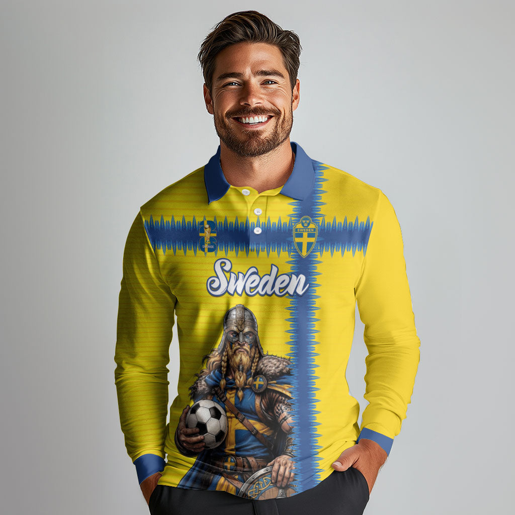 Custom World Football 2026 Sweden Long Sleeve Polo Shirt Go Blagult Viking Glory